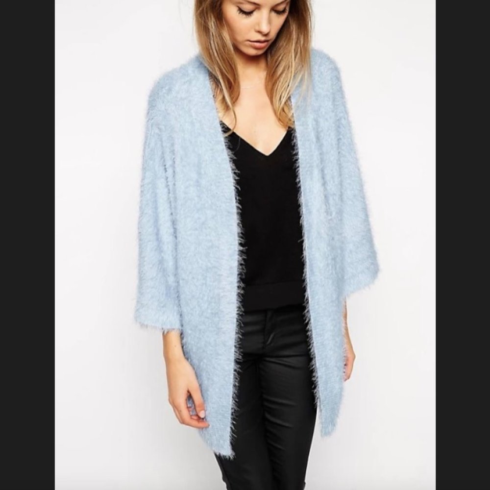 NWOT ASOS Kimono Cardigan In Fluffy Knit Blue